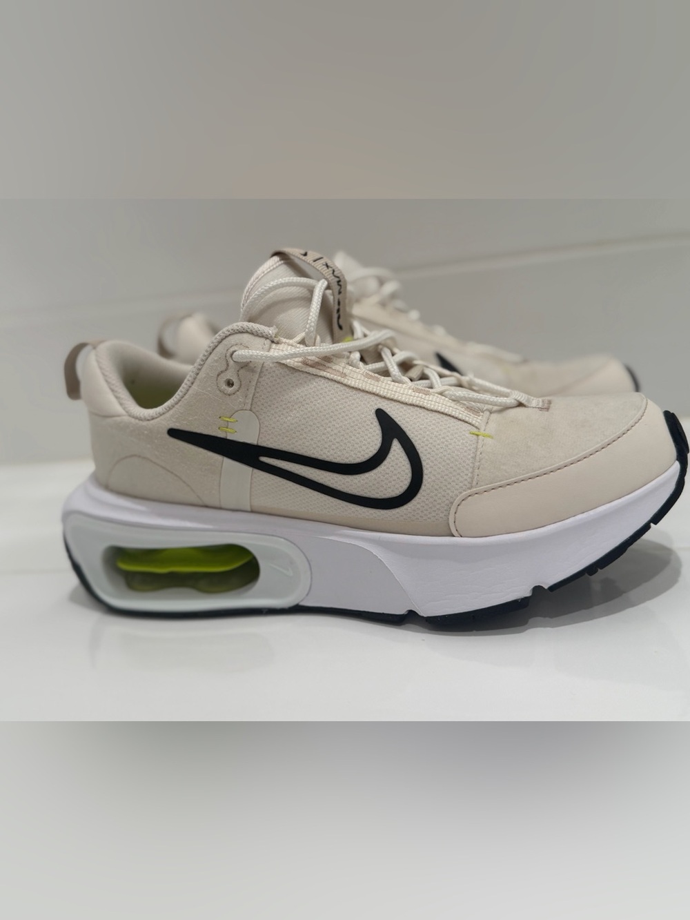 Nike Air Max-Women’s 7.5- Cream/Black Low-Top Sneaker with Lime Green